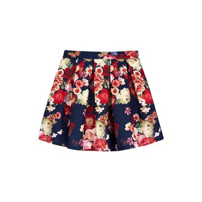Yumi Girl Blue Floral Print Textured Skirt